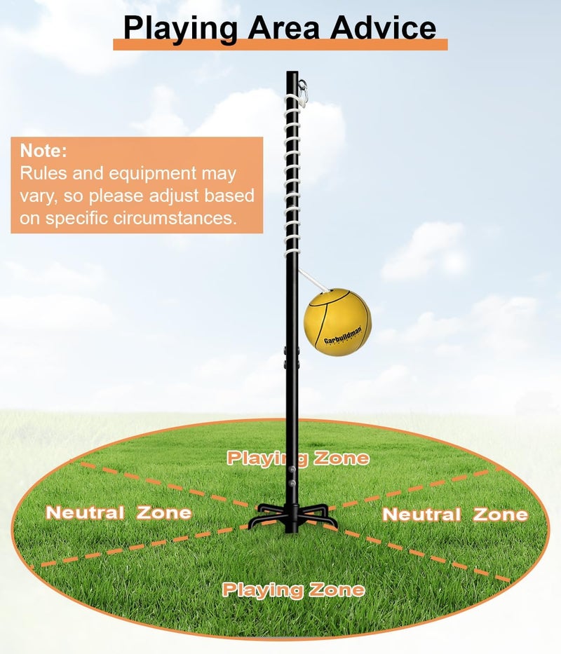 Garbuildman Tetherball Set with Ball & Rope for Outdoor Backyard, Adjustable Tether Ball Pole with Screw Reinforcement 5-Prong Base for Playground, Outside Ball Games Sports for Kids & Adults - Image 5